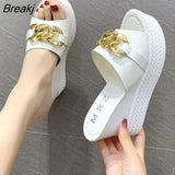 Chain High Heels Slippers Women's Wedding Shoes Summer 2023 New Casual White Black Wedges Slides Ladies Beach