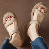 Extremely Simple Outer Wear Thick Soles One Word Half Support Small Round Head Raised Heel Slope Open Toe Sandals And Slippers Soft Soles For