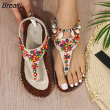 Women String Sandals Hot Sale Bead Casual Beach Shoes Sandals Summer Shoes 2023 Summer Beach Vintage Sandalias