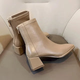 Spring Autumn New Fashion Korean Version Casual Solid Concise Elegant Zip Square Heel Spring Autumn Round