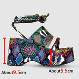 Women's Platform Sandals Wedges Heels High Heel Shoes Gray Snake Veins Leisure Footwear Chunky Heels Comfy Women
