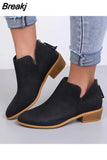 Women's Chelsea Boots Autumn Pointed Suede Thick Heel Booties Women Plus Size 43 Zipper Heeled Ankle Boots Retro Botas De