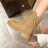 New Winter Fur Women Ankle Boots Fashion Square Toe Side Zippers Ladies Warm Plush Short Boots Thick Sole Flats Heel