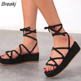 Women Gladiator Cross Tie Sandals Ladies Casual Open Toe Shoes Female Thick Bottom Platform Comfortable Flat Big
