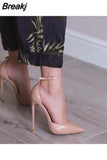 Strap classic pointed toe high heeled exquisite elegant single shoes 12cm high heel party women shoes QP121