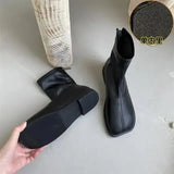 Women's Shoes White Ankle Boots Boots-Women Zipper Flat Heel Fashion Low 2023 Autumn Rock Rubber Leather Ladies Rome PU