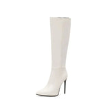 Plus Size 34-48 Knee High Boots Women Sexy Super High Heels Shoes 6 Colours Fashion Pointed Toe Patent Leather Party