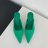 Spring Pointed Toe Women Mules Slipper Fashion Candy Color Ladies Elegant Dress Sandal Square Low Heel Slip on Slides