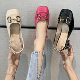 New Style Women Matte Thick Heels Soft Pumps Summer Sandals Woman Retro Fashion Metal Buckle High Heels Lady Dress