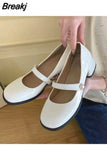for Woman 2023 Square Heels Women's Summer Footwear with Medium Mary Jane Black Japanese Style Lolita Gothic Pearl