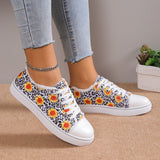 Women's Sunflower Print Canvas Shoes, Casual Round Toe Lace Up Low Top Sneakers, Comfy Flat Walking