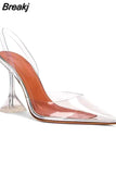 PVC Transparent Shoes For Women Cup Heeled Slingbacks Pointed Toe Women Pumps Jelly Shoes High Heels Party Prom