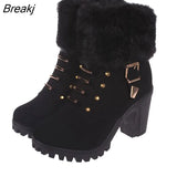 Autumn Women's Ankle Boots Female High Heels Shoes Flock Fashion Zipper Chunky Heels Short Botas for Ladies Casual