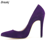 Women Simple Pumps Fashion Pointed Toe Flock High Heels Shoes Woman Black Office Sexy Red