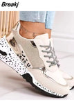 Women Sneakers 2023 Leopard Print Lace-Up Women's Vulcanize Shoes Platform Sports Ladies Sneakers Breathable Plus Women