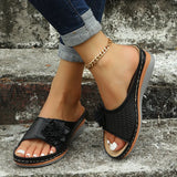Flower Wedge Sandals Women 2023 Summer PU Leather Platform Slippers Woman Plus Size 43 Comfortable Beach Shoes Flip
