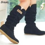 Autumn Boots Elegant Women Female Round Toe Mid-calf Sweet Princess Party Boot Stylish Flat Flock Snow Shoes Winter