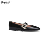 New In Autumn Winter Vintage Velvet Patent Leather Rhinestone Square Buckle Flat Bottom Mary Jane Shoes Women