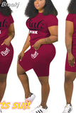 Summer Shorts Tracksuit Set Pink Letter Print Top Biker Shorts Suits Sport Casual Two Piece Set Bodycon Outfits