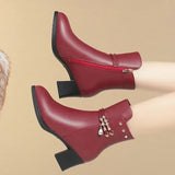 Winter Boots Women's High Heels Solid Color Fleece Warm Plus Size 42 Outdoor Anti-Skid Middle Boots Botas Mujer
