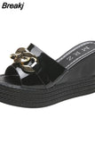Women Slippers Chain High Heels Female Casual Shoes Summer Outside White Black Slides Ladies Beach Pantuflas De