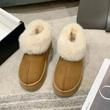 Boots With Fur Women's Rubber Shoes Rain Flat Heel Australia Plush Lolita Snow Leather Med Ladies Basic Ethnic Slipper