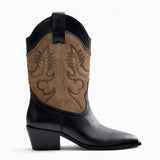 Pointed Toe Cowgirl Women's Boots Half High Shoes for Woman Denim Cowboy Middle Heel Mid Calf Fashion 2023 Trend Hot