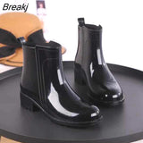 Women Rain Boots Waterproof Rubber Sole Low Heel Winter Shoe Female Middle Tube Fashion New Black Casual Brand Design Ankle
