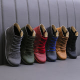 Snow Boots Women Winter Genuine Leather Ankle Spring Flat Shoes Woman Short Vintage Boots with Fur for Women Lace