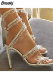 Strap Crystal Sandals Woman Summer 2023 Elegant Rhinestone Women's Luxury Sandals Sweet Ladies High-heeled Sandals