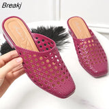 New Summer Outdoor Beach Shoes Slippers Soft Women's Sandals Hollow Out Mid Heel Footwear Antiskid Closed Toe
