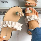 New Summer Fashion Women Slipper Pineapple Pearl Outdoor Sports Beach Opened Toe Cool Sandals Ladies Flip Flops Plus