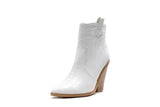 Gold Snake Print Ankle Boots For Women Wedge High Heels Boots Woman Runway Design Chunky Heels Botas Mujer Western