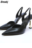 Party Shoe and Bag Set Sexy Heels Shallow Mouth Pointed Pumps Lace-Up Sandals Ladies Slip on Golden Crossdressers
