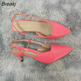 Women Sandal Pointed Toes High Heels Sexy 5cm Low Heels Casual Back Empty Buckle Pumps Red Wedding Shoes Large