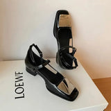 summer Women Mary Jane Shoes Chunky Heels Shoes Woman Luxury Designer Double Buckles Pumps British style Vintage