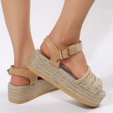 Rivet Straw Sandals Women Summer Casual Non-slip Peep Toe Platform Shoes Ladies Casual Buckle High Shoes for Women