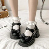 Lolita Shoes for Women Sweet Bowtie Platform Mary Janes shoes Woman college style Jk Uniform shoes Pu Leather Flats