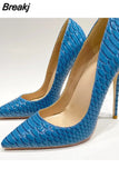 Women super pumps 12cm high heel thin stilettos pointed toe slip on party 10cm 8cm fashion snakelike sexy shoes YG047