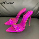Heel Slippers Women Shoes Summer Peep Toe Mixed Colors Stiletto Sandals Sexy Party Ladies Shoes Luxury Woman