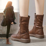 Women Ankle Boots Ladies Shoes Slip on Mid Calf Boots Platform Soft PU Leather Long Boot Footwear Woman Fashion Autumn