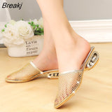 New Spring Summer Slippers Female Middle Fashion Thick Hollow Mesh Sandals Slip Simple