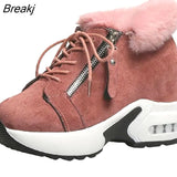 women's hidden heels plush warm winter sneakers casual ladies Side zipper high platform casual shoes woman