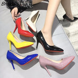 Heel Women Pump Pointed Toe Stiletto Basic Yellow Colors Slip On High Heels Officials Shoes Women Femme Sexy Pumps