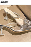 Transparent Sandals 2023 Summer New Baotou Flat Shoes Crystal Low-heeled Women's Shoes Back Strap Sandalias
