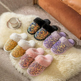 Sequins Home Fur Slippers Women Winter Keep Warm Plush Flat Cotton Shoes Woman Indoor Bedroom Soft Sole Fluffy