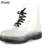 Women Rain Boots Mature Lady Lace Up Waterproof Lady Shoes Rubber Transparent Candy Colors Ankle Outdoor Girl's Fashion
