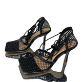 Fashion Sandals, Mesh Breathable Square Head Lace-up Women's Shoes, Women Sexy Seductive Mesh High Heels,