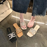 Slippers, Flats, Women's Beach Shoes, Women's Summer 2024 Sandals, Pearl Rhinestone Flats, Women's Summer 2024