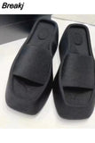 Summer Luxury Women's New Square Toe Wedge Heel Clip Toe Herringbone Slippers Women's Large High Heel